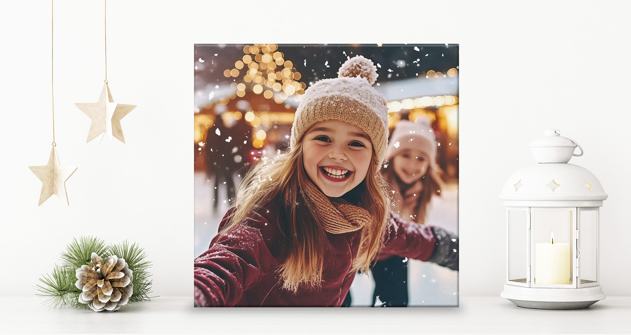 Leinwand quadratisch winterlich bedruckt mit Kindern im Schnee